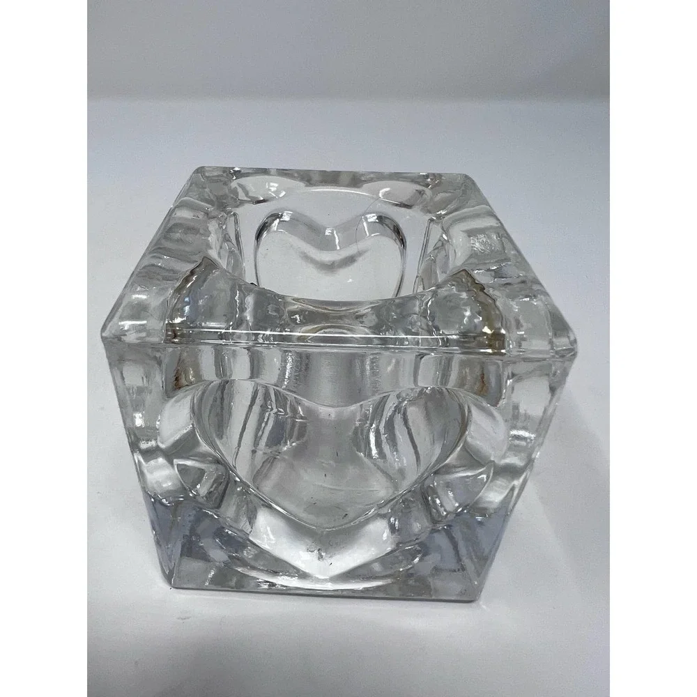 Hearts Inset‎ Clear Glass Square Votive Candle Holder 2 3/4